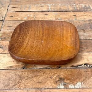 Square Monkey Pod Wooden Plate Acacia Wood Tray MCM  Vtg 6"